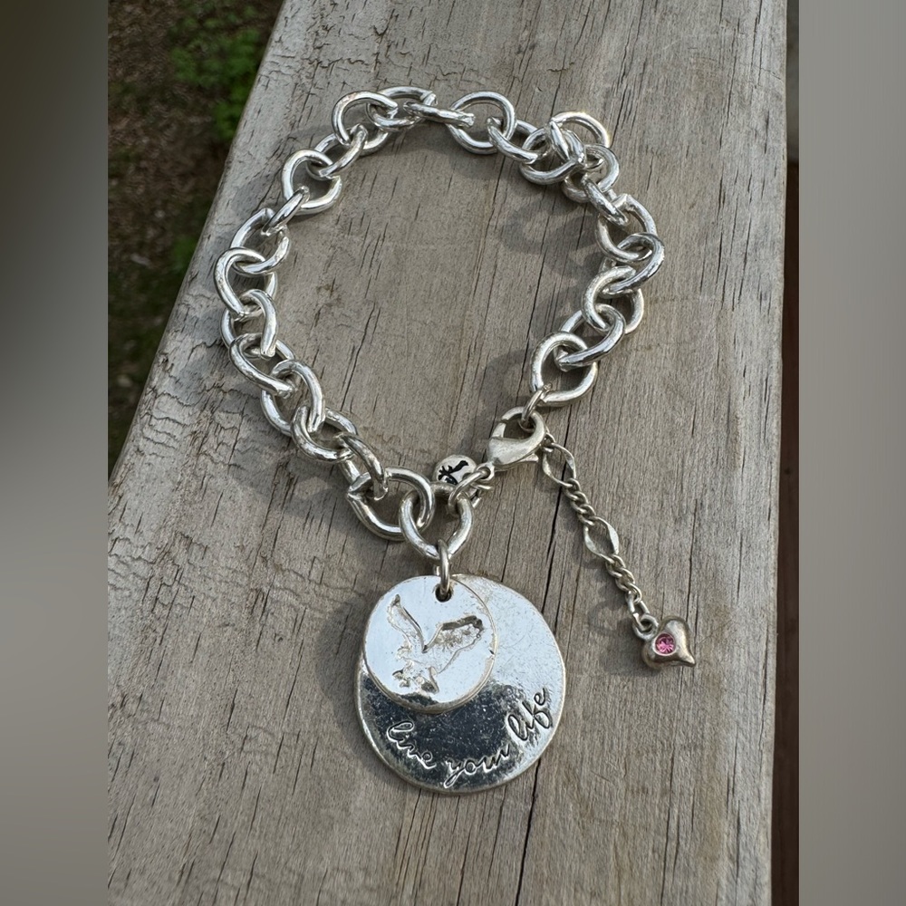 American Eagle Bracelet, “Love Your Life” Charm, Silver Tone Chain Link